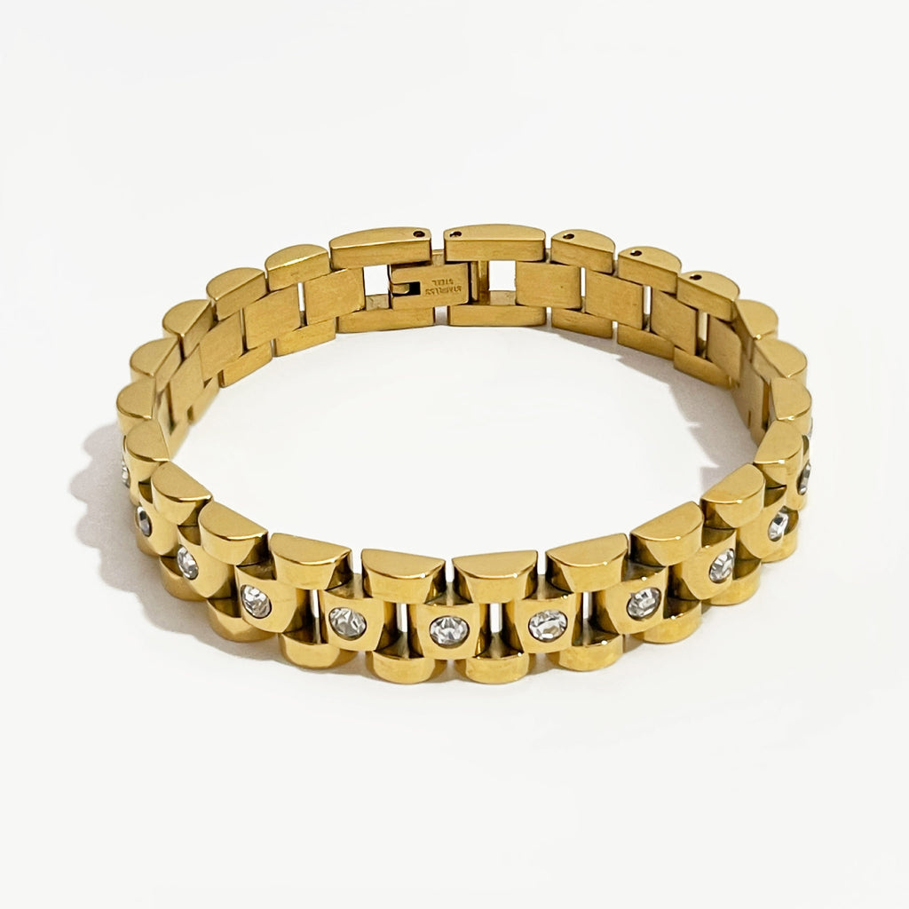 18K Gold Plated White Diamond Watch-Chain Bracelet