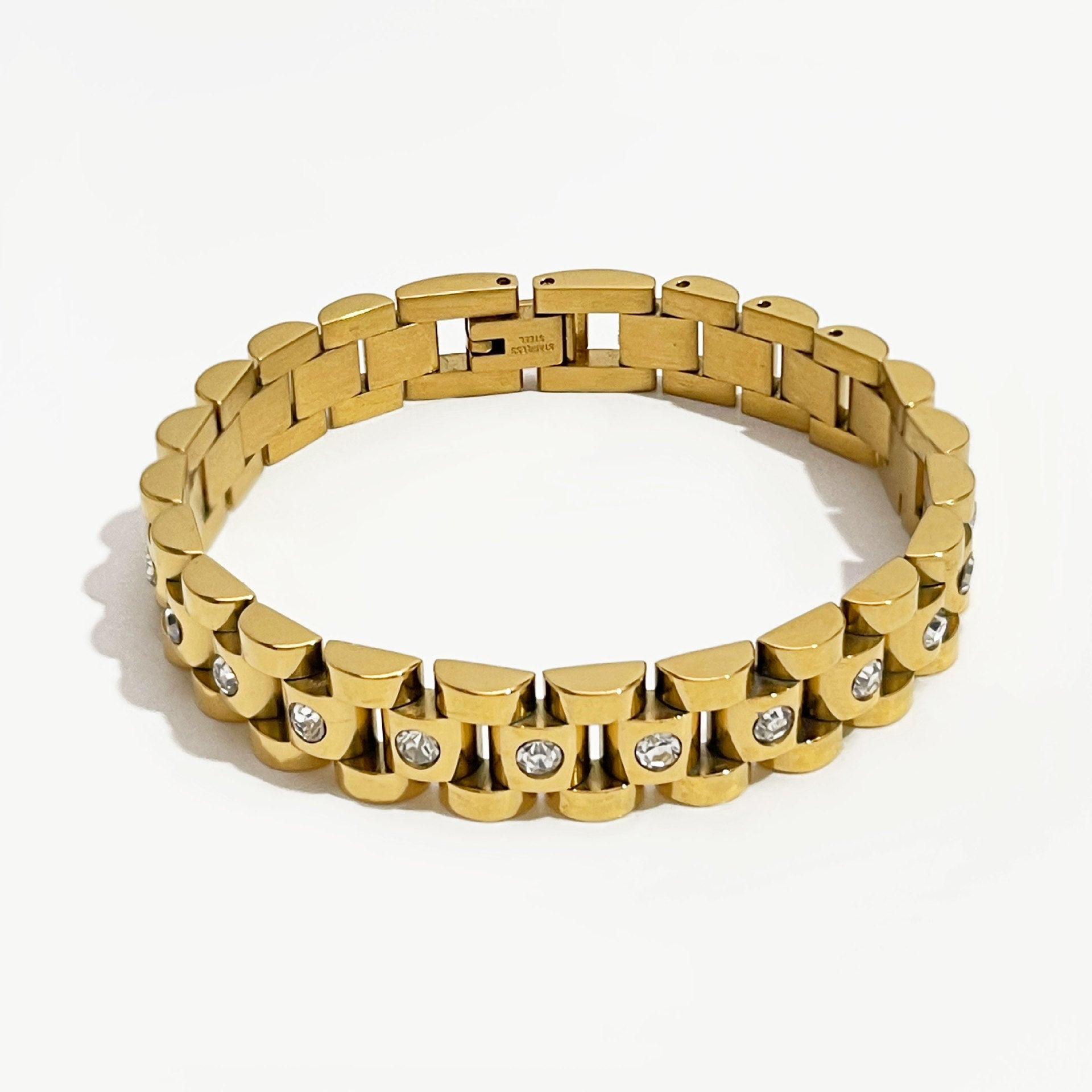 18K Gold Plated White Diamond Watch-Chain Bracelet