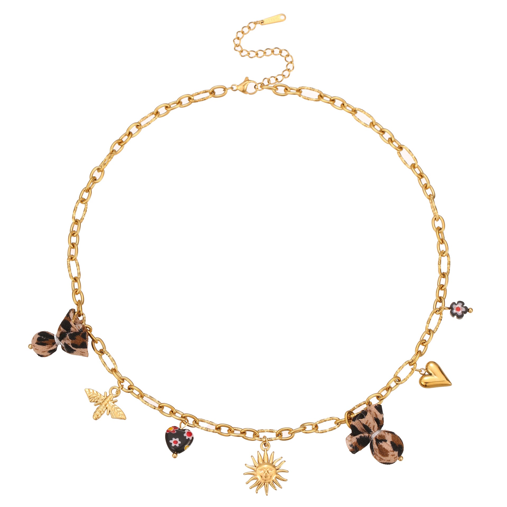 Wild Romance: 18K Gold Plated Leopard & Floral Heart Medallion
