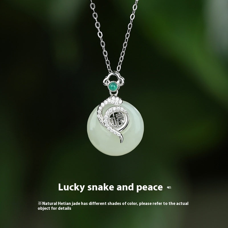 Product Title: The Serpent’s Wisdom: 925 Sterling Silver Hetian Jade Heritage Necklace