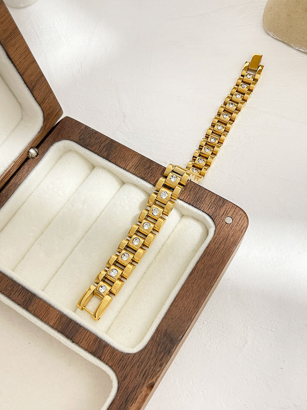 18K Gold Plated White Diamond Watch-Chain Bracelet