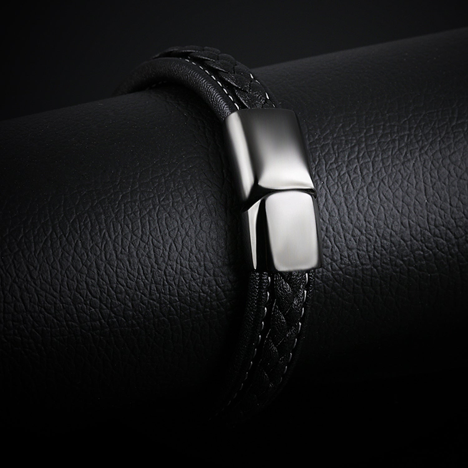 The Midnight Stealth: Black Leather & Titanium Steel Bracelet