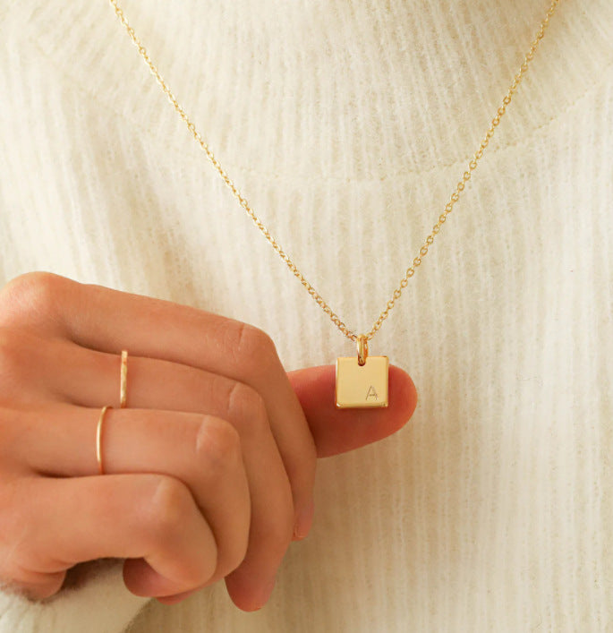 Rectangular Titanium Steel Letter Necklace
