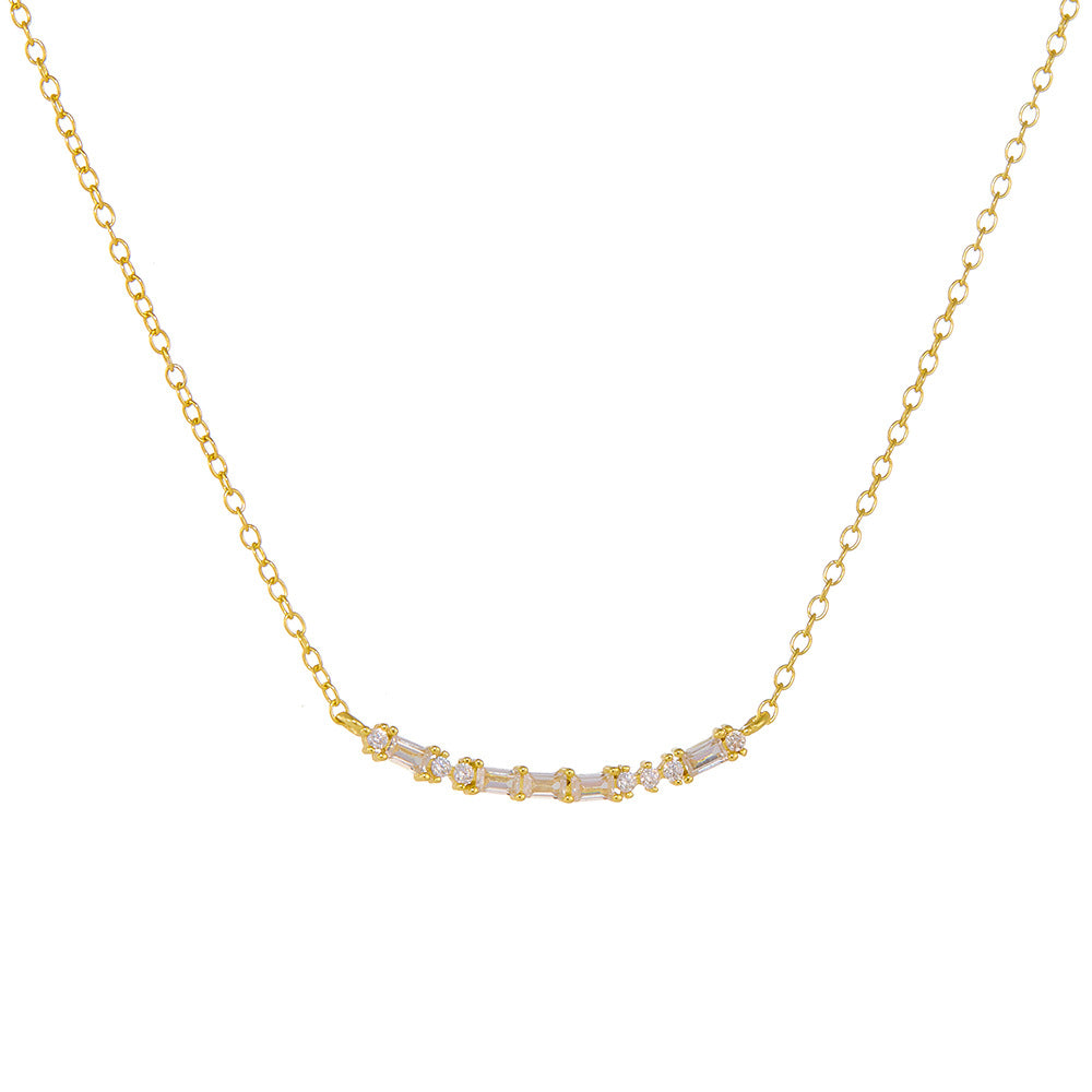 The Radiant Smile: 925 Sterling Silver Square Zircon Bar Necklace
