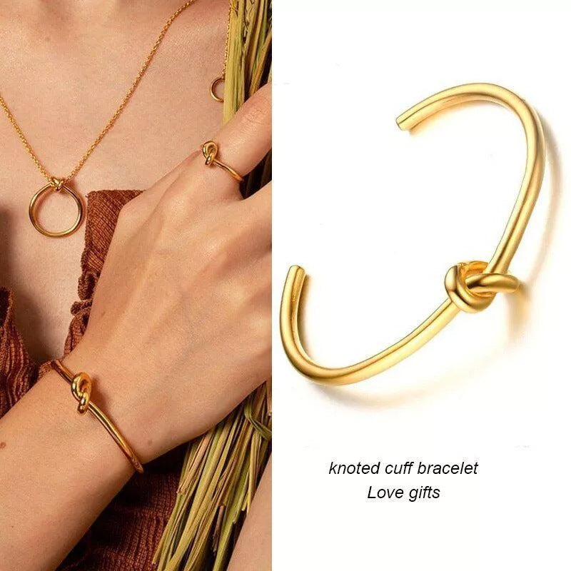 18K Gold Plated Knotted C-Shaped Titanium Bracelet
