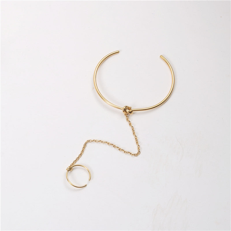 Women’s Geometric Titanium Bracelet-Ring Duo