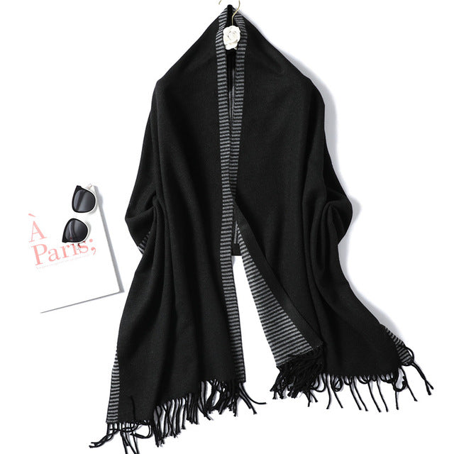 Coco Twoce Linear Luxe: Oversized Striped Cashmere-Blend Scarf