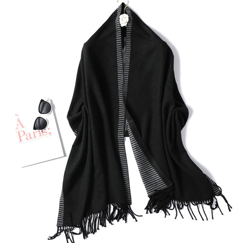 Coco Twoce Linear Luxe: Oversized Striped Cashmere-Blend Scarf