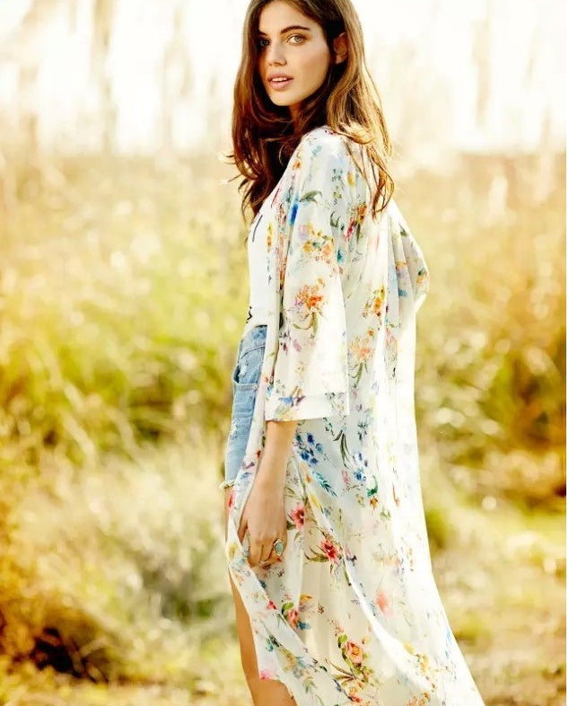 Coco Twoce Floral Reverie: Bohemian Kimono-Style Autumn Coat