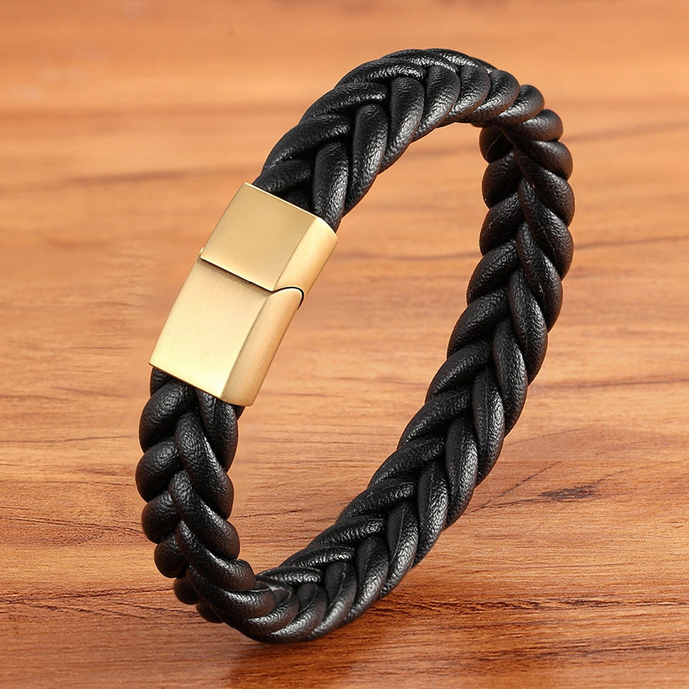 The Executive Weave: Braided Leather & Titanium Steel Bracelet