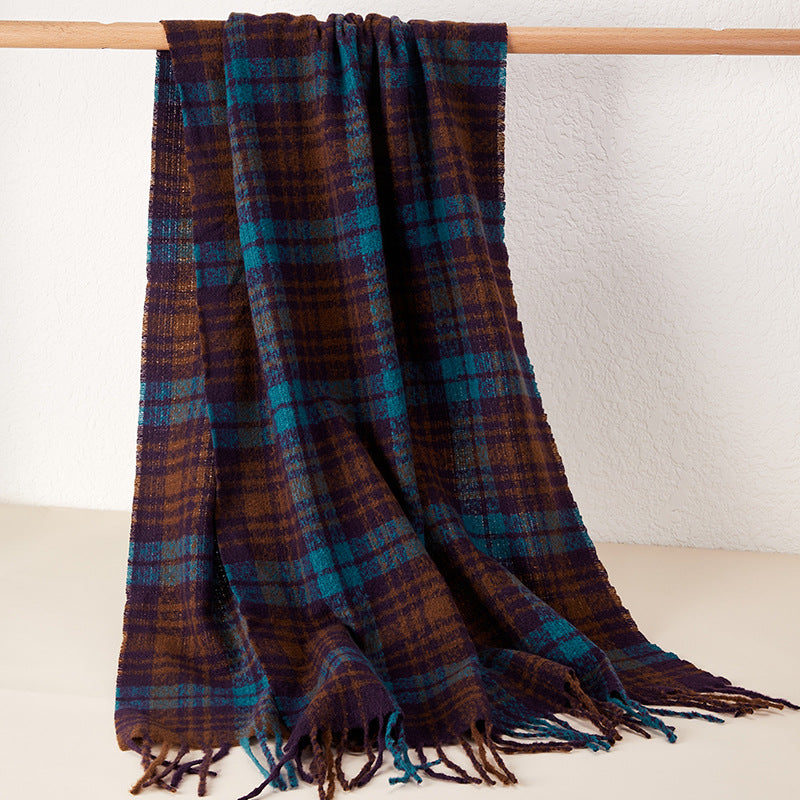 Chic Complexity: The Thickened Tassel Plaid Scarf