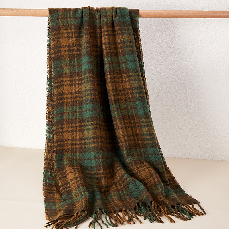 Chic Complexity: The Thickened Tassel Plaid Scarf