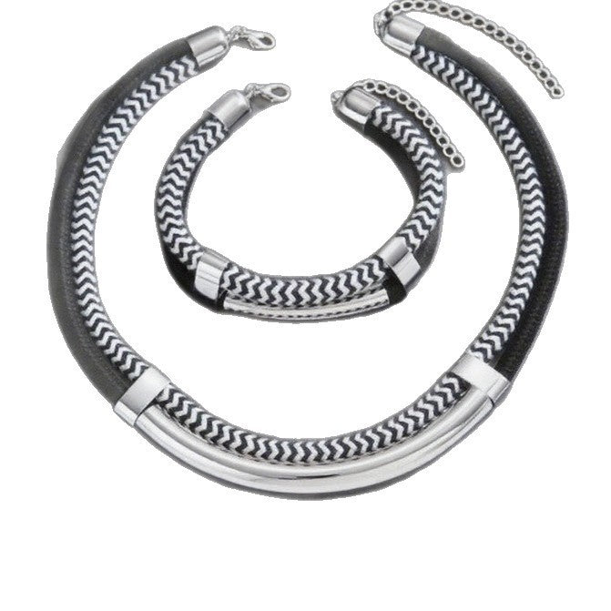 Urban Edge: 316L Stainless Steel Double-Layer Braided Set (Necklace & Bracelet)