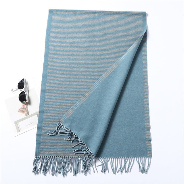 Coco Twoce Linear Luxe: Oversized Striped Cashmere-Blend Scarf