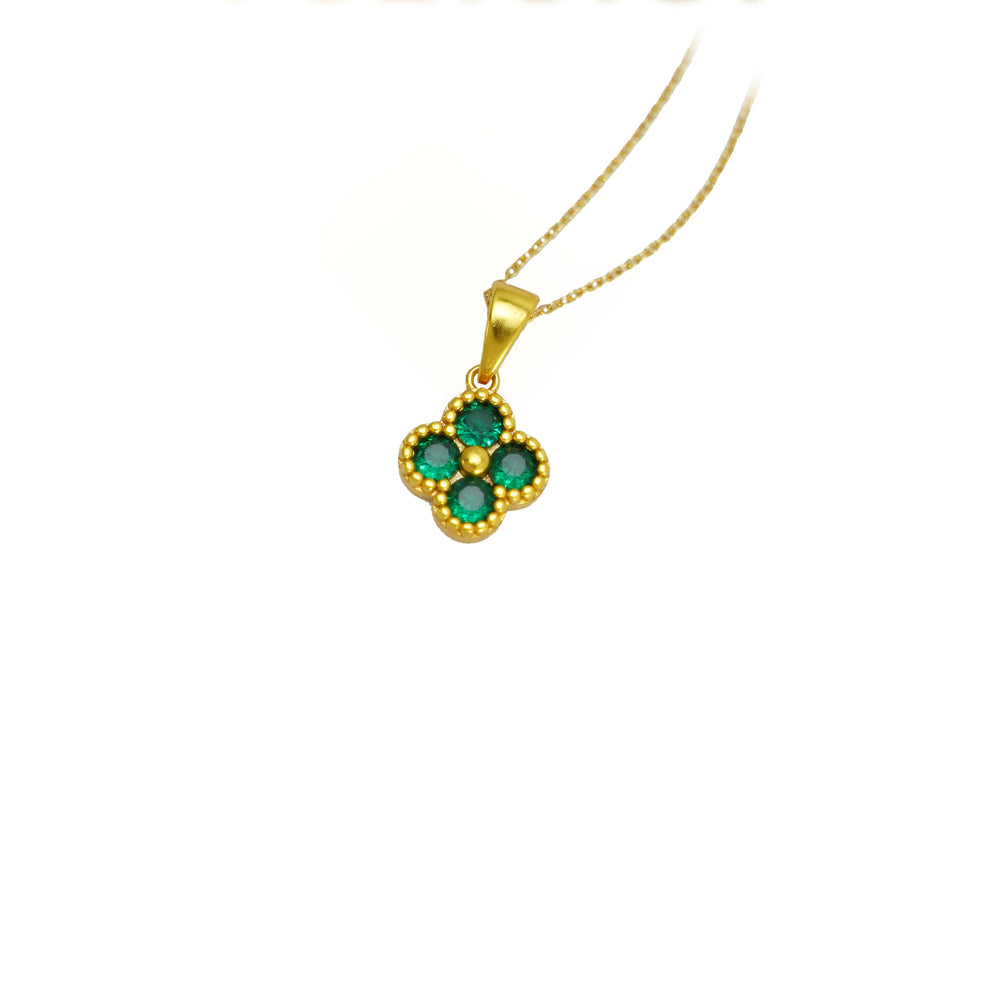 24K Gold Lucky Green Clover Necklace