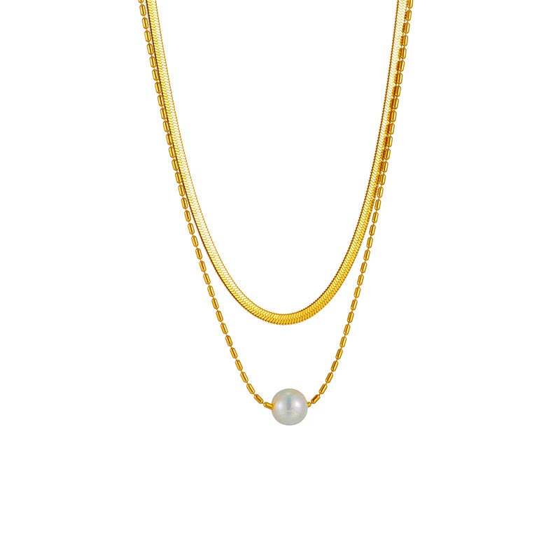 Double Layered Pearl & Geometric Necklace | Premium Titanium Collection