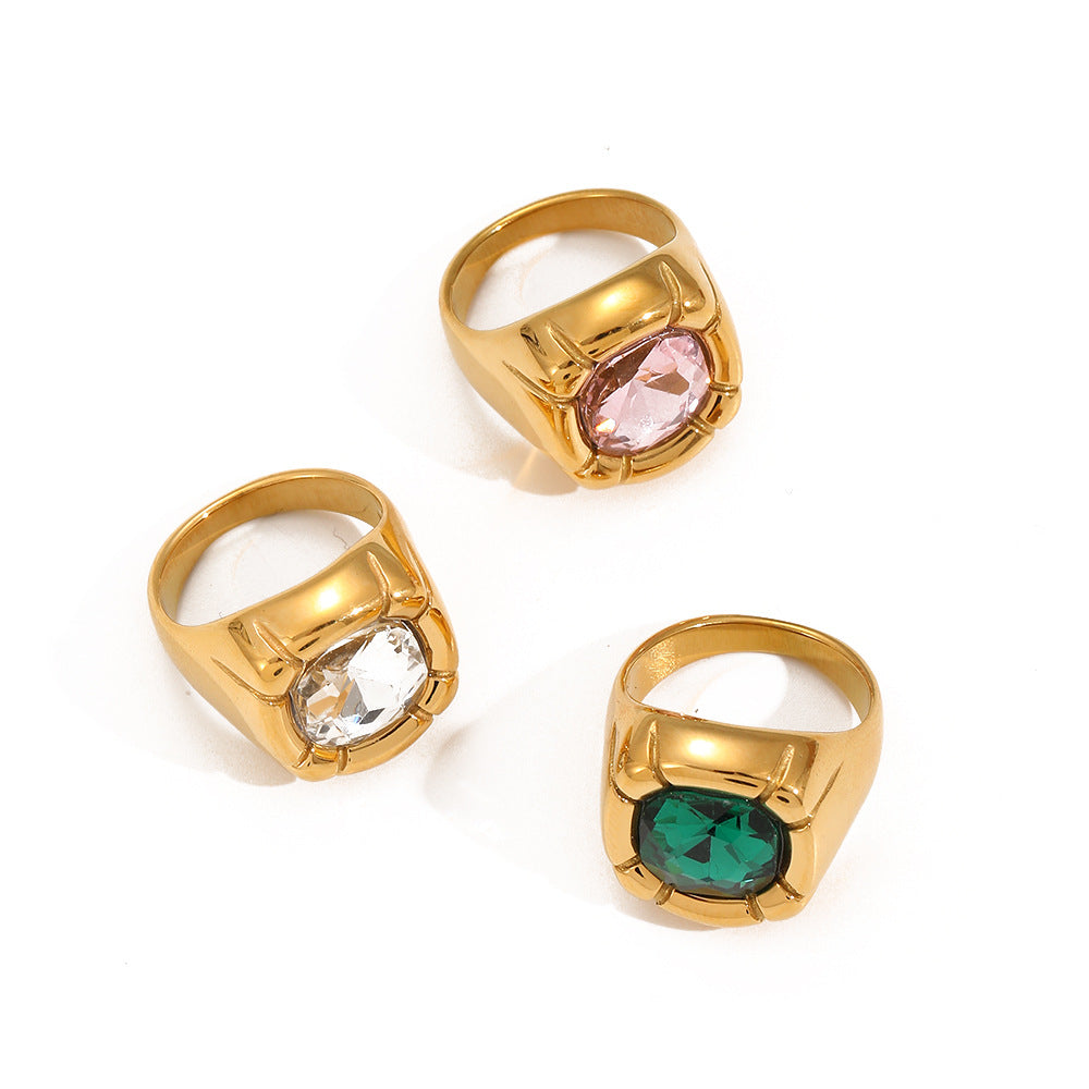 Women’s Emerald-Cut Crystal Titanium Steel Ring
