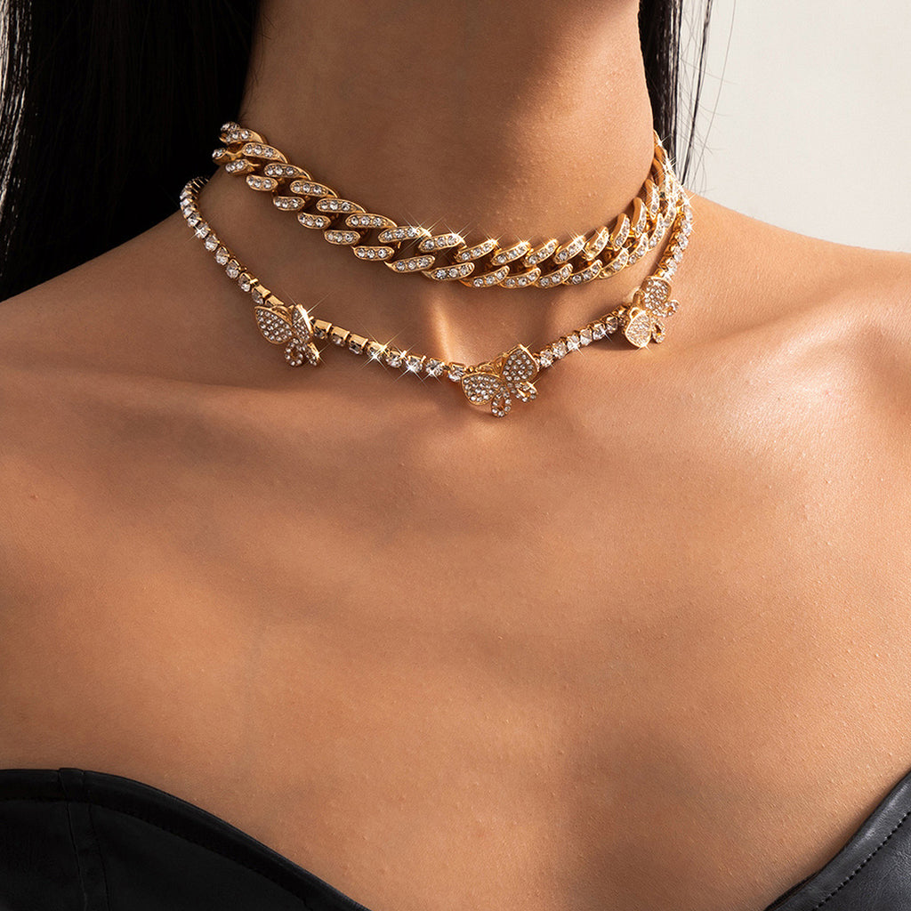 Butterfly Rebel: Multi-Layered Diamond Butterfly & Cuban Chain Set