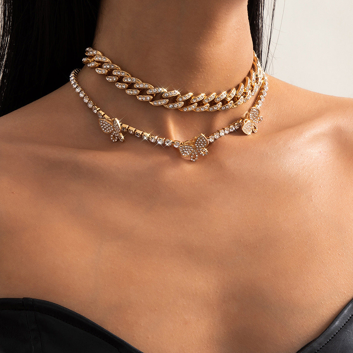 Butterfly Rebel: Multi-Layered Diamond Butterfly & Cuban Chain Set
