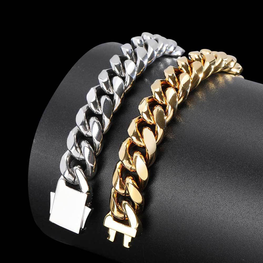 18K Gold Titanium Valor: Heavy Link Stone-Inlaid Bracelet