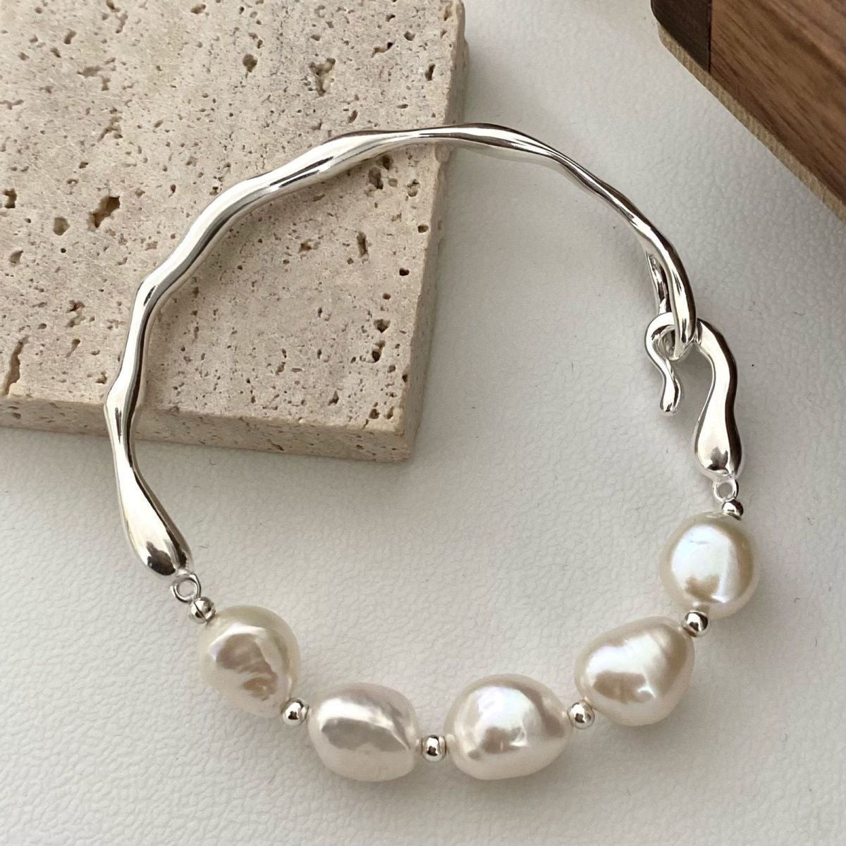 One-of-a-Kind: Irregular Natural Freshwater Pearl & 3D Gold Vintage Bracelet
