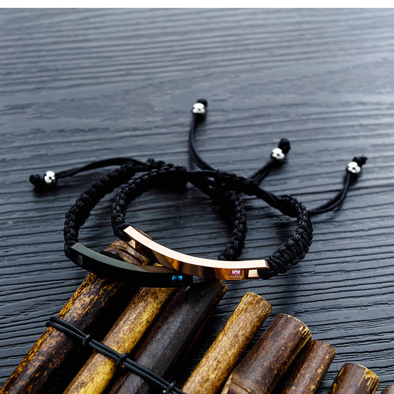 Entwined Souls: Braided Geometric Titanium Couple’s Bracelet