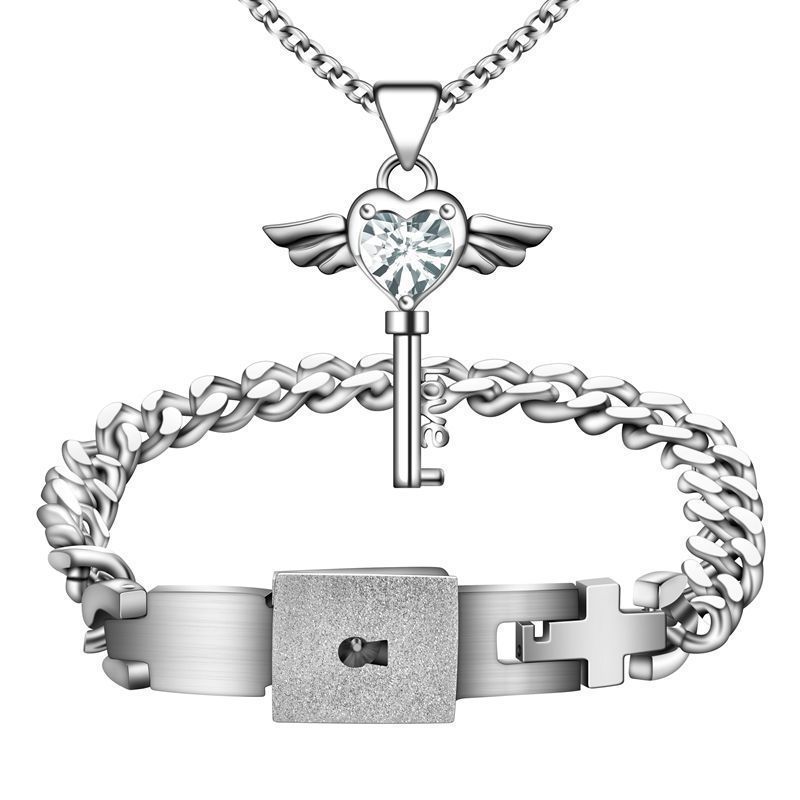 The Eternal Lock & Key: Titanium Steel Couple’s Set
