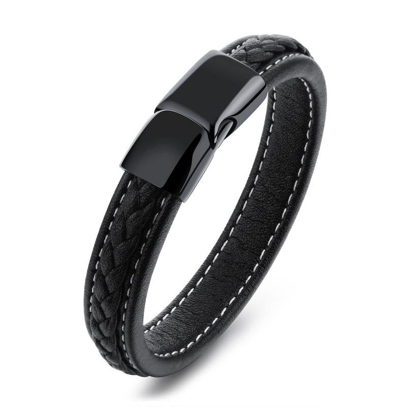 The Midnight Stealth: Black Leather & Titanium Steel Bracelet