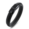 The Midnight Stealth: Black Leather & Titanium Steel Bracelet