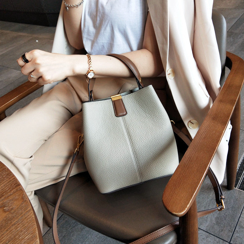 The Litchi Luxe: Premium Grained Leather Bucket Bag