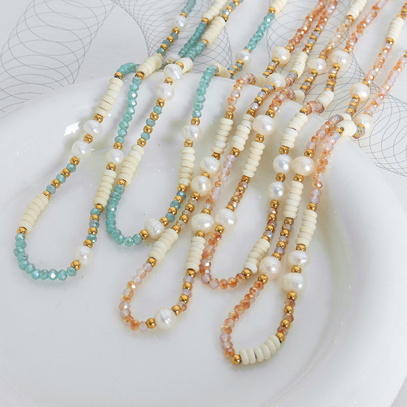 Serene Pearl & Stone Titanium Necklace