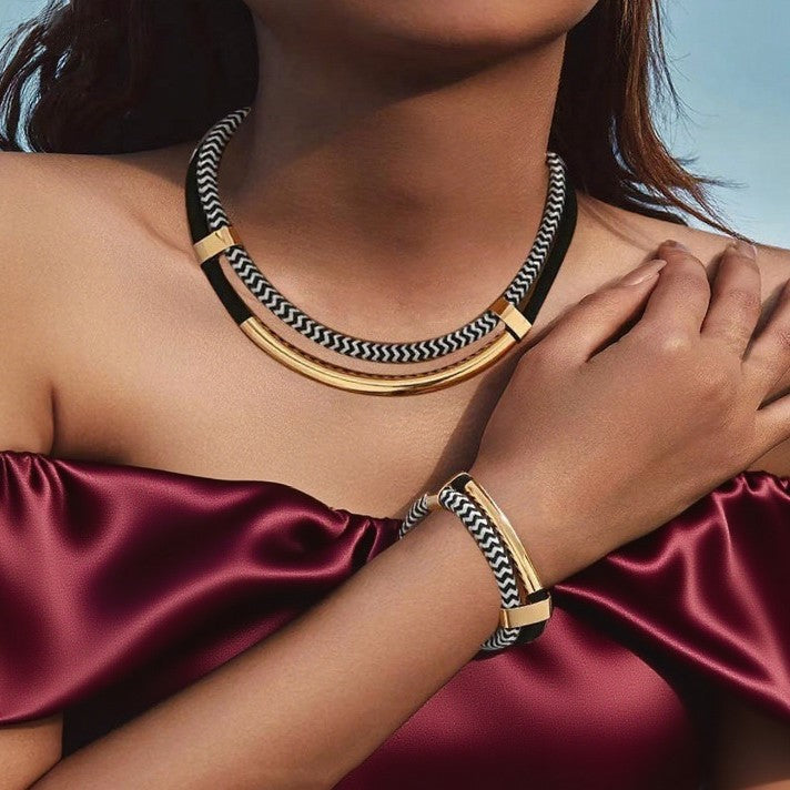Urban Edge: 316L Stainless Steel Double-Layer Braided Set (Necklace & Bracelet)