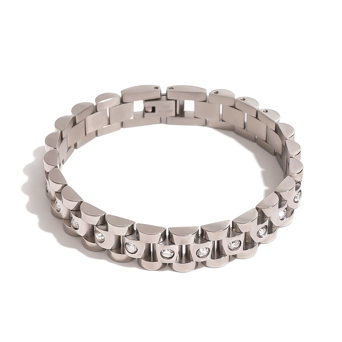 18K Gold Plated White Diamond Watch-Chain Bracelet