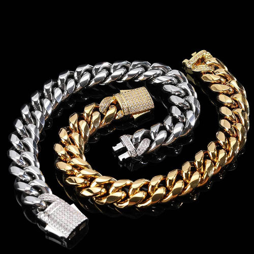18K Gold Titanium Valor: Heavy Link Stone-Inlaid Bracelet