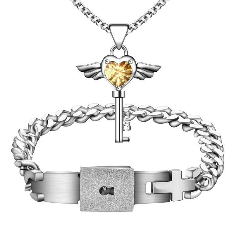 The Eternal Lock & Key: Titanium Steel Couple’s Set