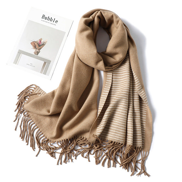 Coco Twoce Linear Luxe: Oversized Striped Cashmere-Blend Scarf