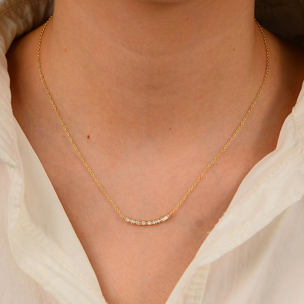 The Radiant Smile: 925 Sterling Silver Square Zircon Bar Necklace