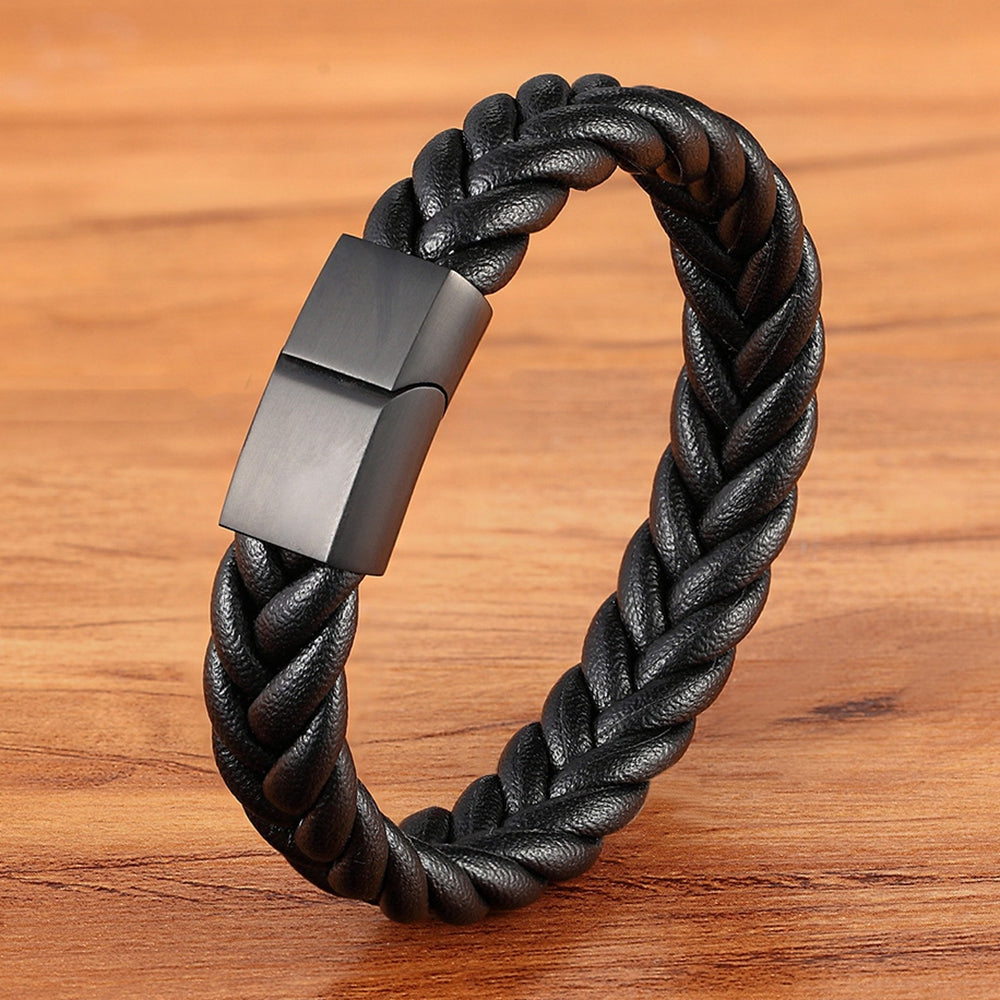 The Executive Weave: Braided Leather & Titanium Steel Bracelet