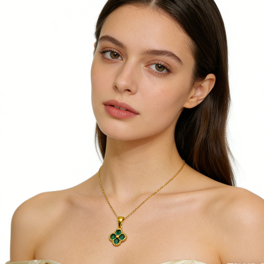 24K Gold Lucky Green Clover Necklace