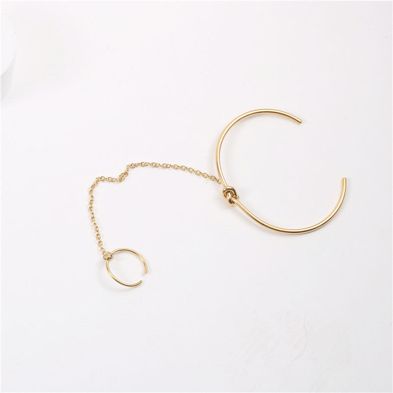 Women’s Geometric Titanium Bracelet-Ring Duo
