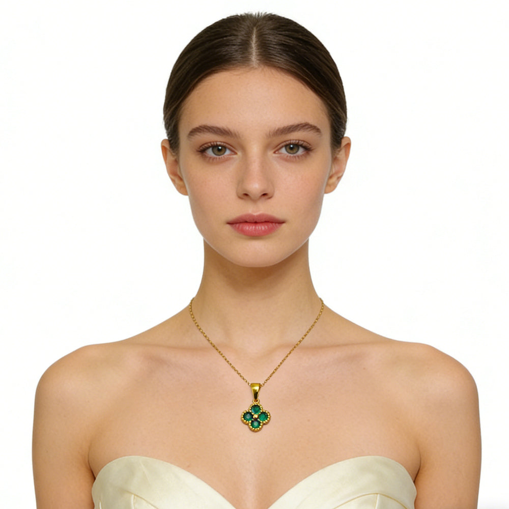 24K Gold Lucky Green Clover Necklace