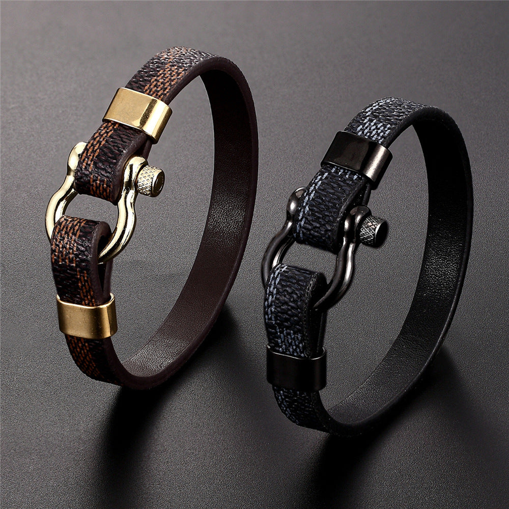 The Grand Horseshoe: Custom-Length Leather & Titanium Steel Bracelet