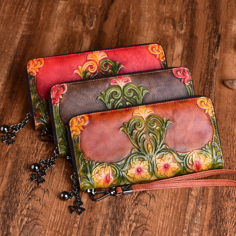 The Curator: Vintage Floral Embossed Leather Clutch
