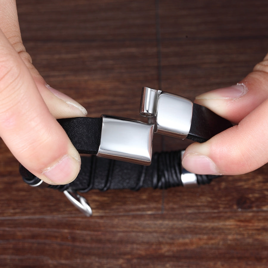 The Executive Weave: Braided Leather & Titanium Steel Bracelet