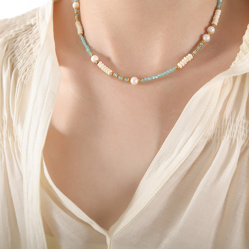 Serene Pearl & Stone Titanium Necklace