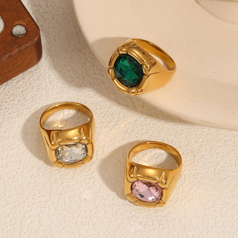 Women’s Emerald-Cut Crystal Titanium Steel Ring