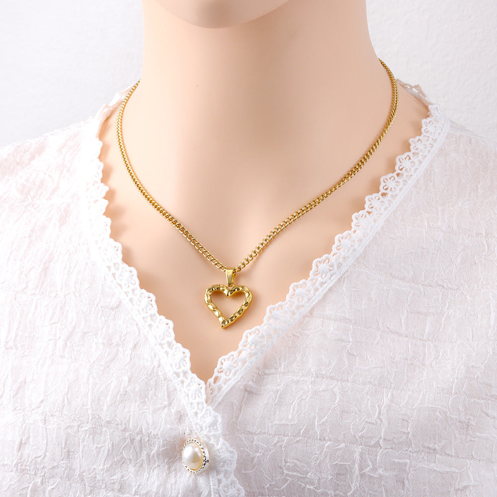 Moon Cross Titanium Steel Heart Necklace