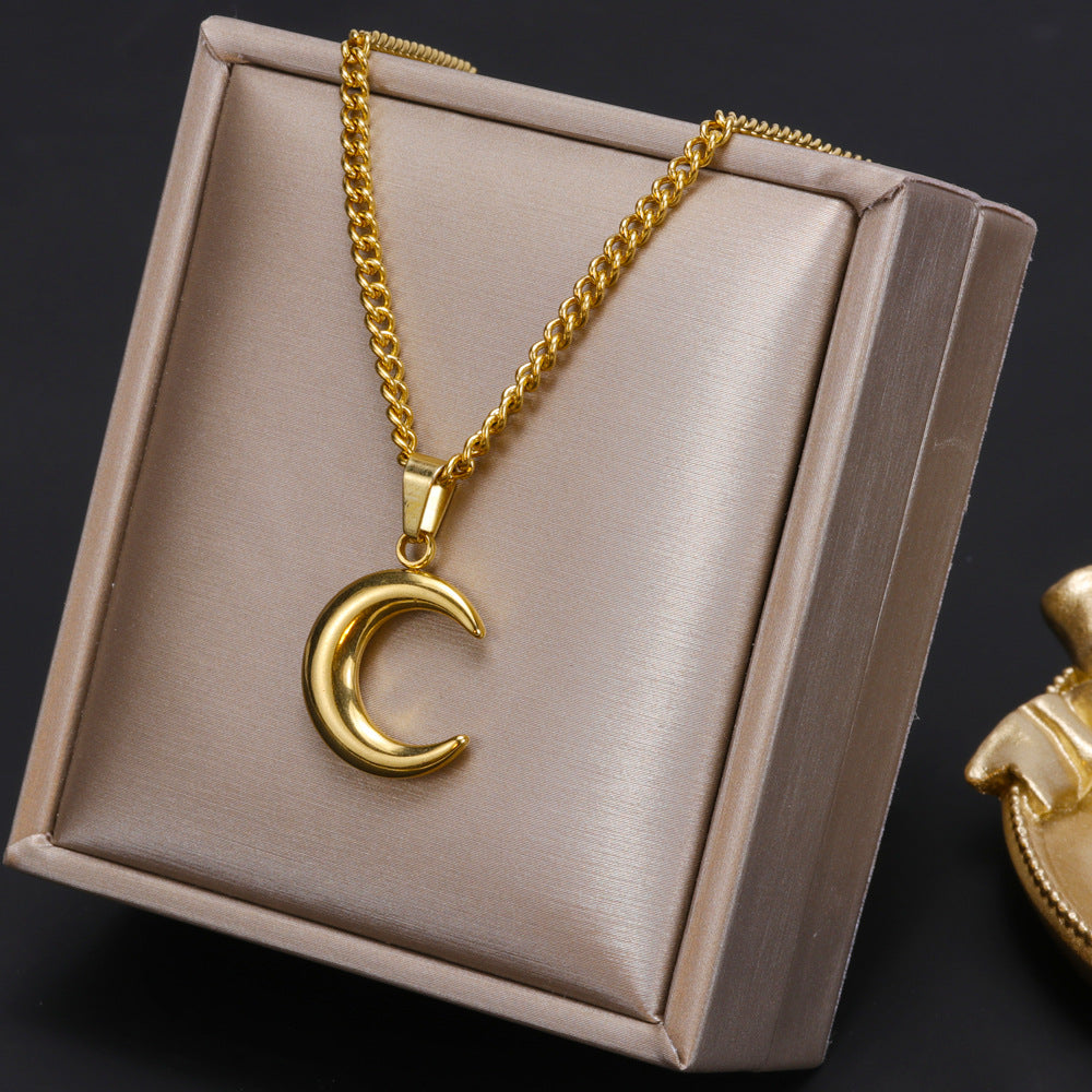 Moon Cross Titanium Steel Heart Necklace
