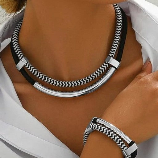 Urban Edge: 316L Stainless Steel Double-Layer Braided Set (Necklace & Bracelet)