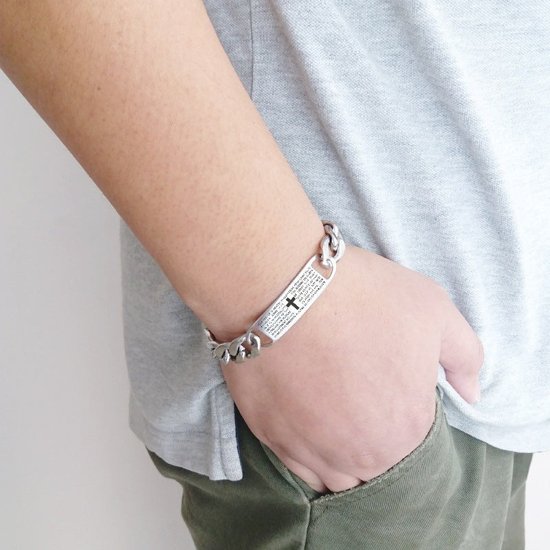 The Iconic Devotion: 10mm Polished Titanium Cross Bracelet